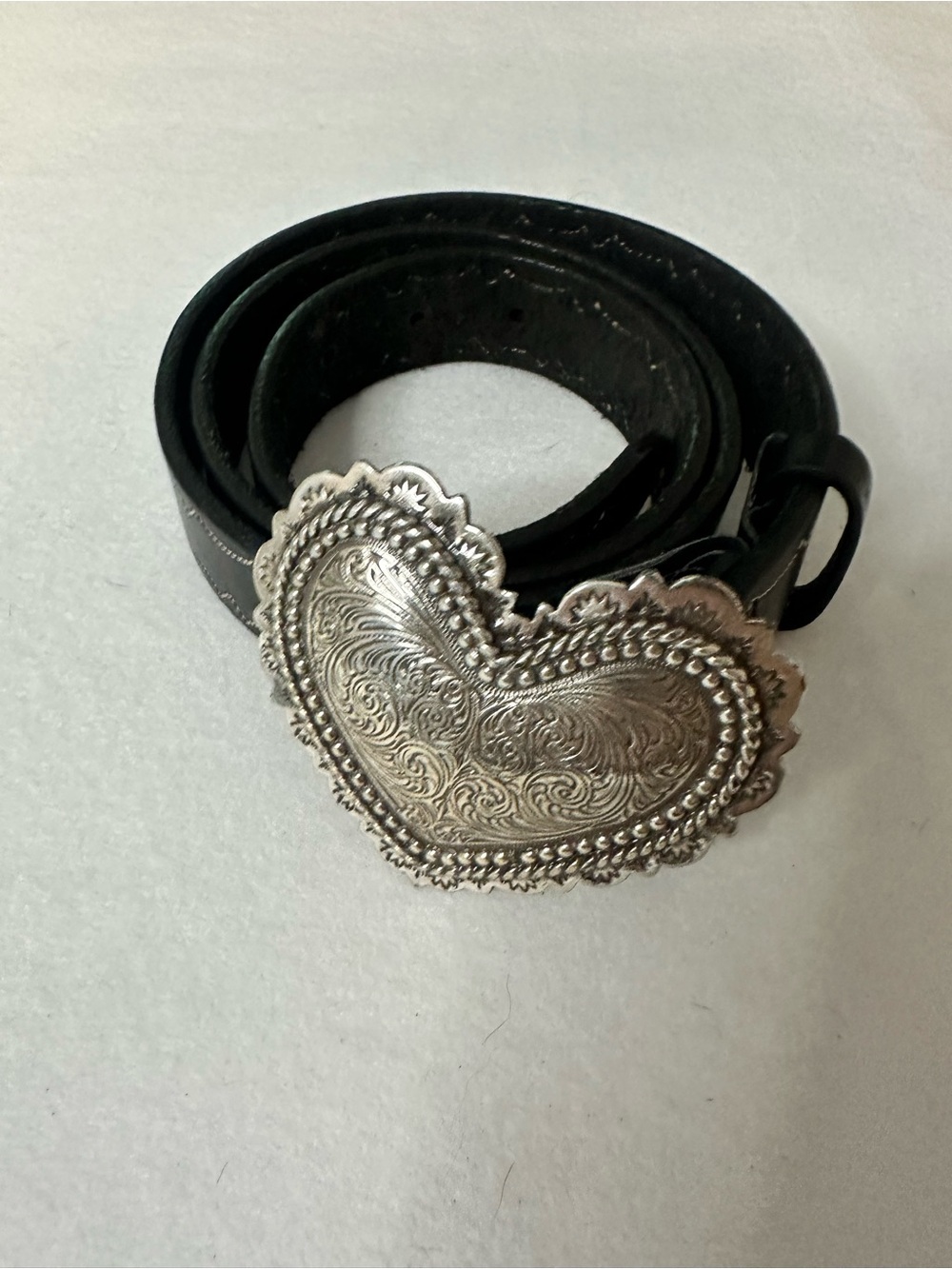 Brighton Silver Heart Buckle Black Belt Western Stitched